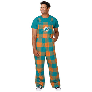 Miami Dolphins NFL Mens Plaid Bib Overalls