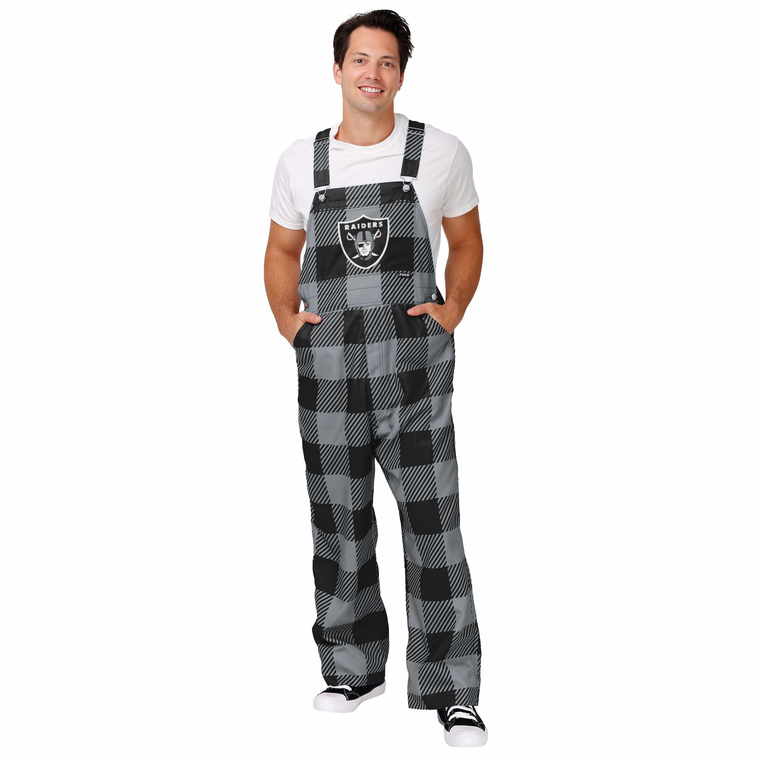 FOCO Pittsburgh Steelers Mens Plaid Bib Overalls, Mens Size: M