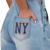 New York Mets MLB Womens Big Logo Denim Bib Shortalls (PREORDER - SHIPS LATE MAY)