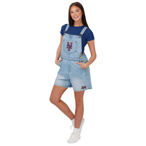 New York Mets MLB Womens Big Logo Denim Bib Shortalls