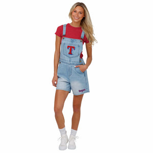 Texas Rangers MLB Womens Big Logo Denim Bib Shortalls