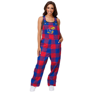 Kansas Jayhawks NCAA Womens Plaid Bib Overalls
