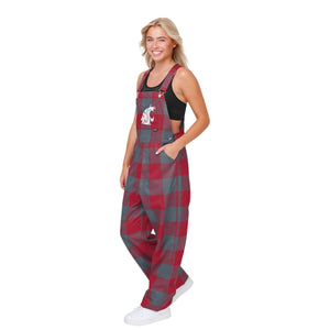 Washington State Cougars NCAA Womens Plaid Bib Overalls
