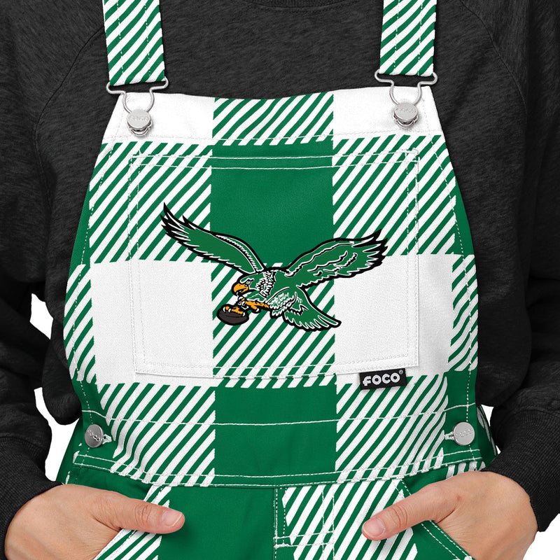 FOCO Philadelphia Eagles Womens Plaid Bib Overalls, Size: M