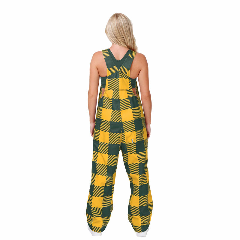 FOCO Green Bay Packers Womens Plaid Bib Overalls, Size: S