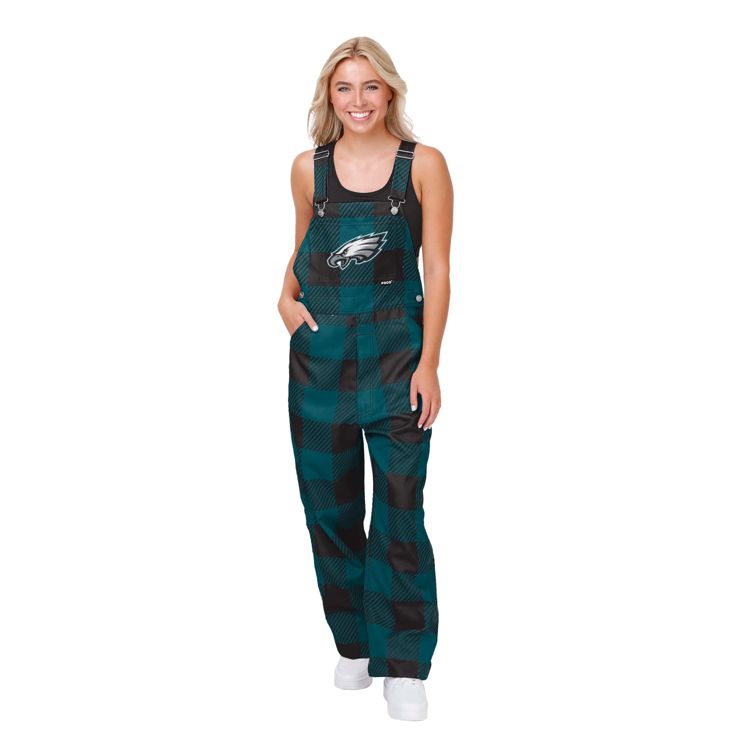 FOCO Los Angeles Rams Womens Plaid Bib Overalls, Size: 2XL