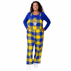 Los Angeles Rams NFL Womens Plaid Bib Overalls