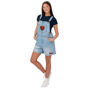Chicago Bears NFL Womens Big Logo Denim Bib Shortalls