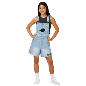 Carolina Panthers NFL Womens Big Logo Denim Bib Shortalls