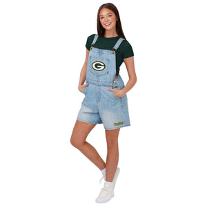 Green Bay Packers NFL Womens Big Logo Denim Bib Shortalls