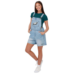 Philadelphia Eagles NFL Womens Big Logo Denim Bib Shortalls