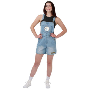 Pittsburgh Steelers NFL Womens Big Logo Denim Bib Shortalls