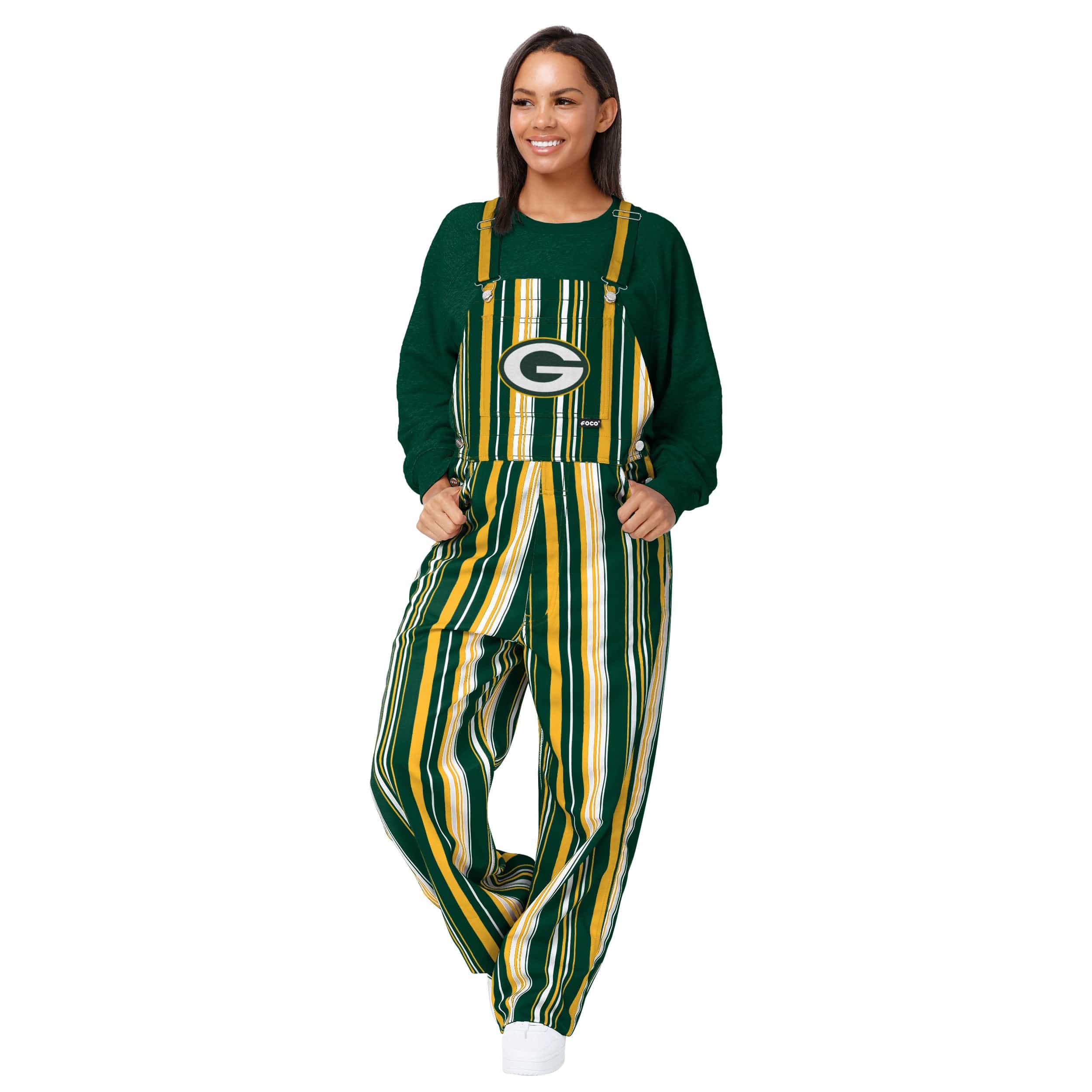 Green Bay Packers NFL Womens Hyper Stripe Bib Overalls Green Bay Packers NFL Womens Hyper Stripe Bib Overalls