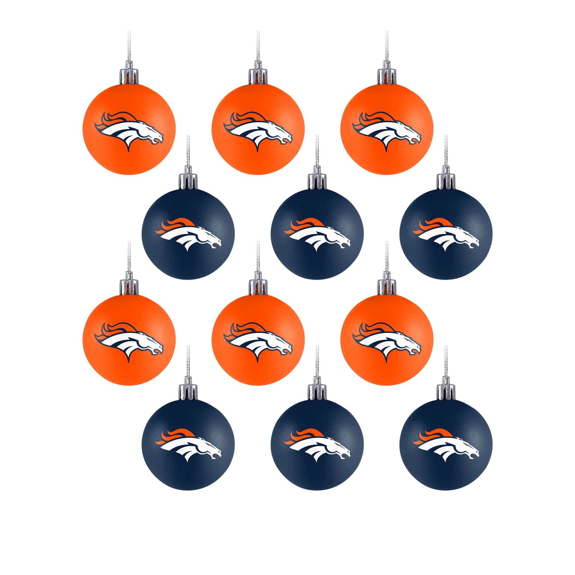 Denver Broncos NFL 12 Pack Plastic Ball Ornament Set