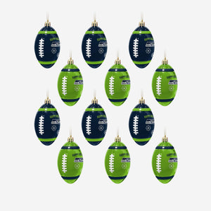 Seattle Seahawks NFL 12 Pack Football Ornament Set