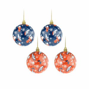 Denver Broncos NFL 4 Pack Ball Mascot Ornament Set