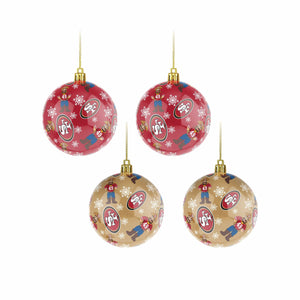 San Francisco 49ers NFL 4 Pack Ball Mascot Ornament Set