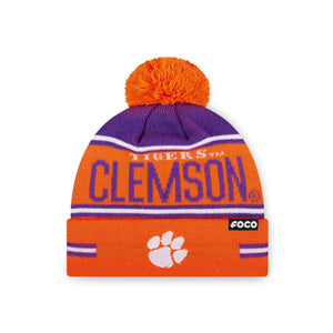 Clemson Tigers NCAA Big Wordmark Stripe Pom Beanie