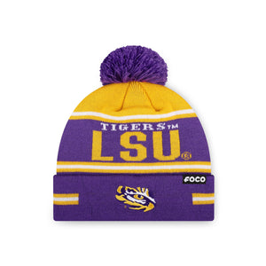 LSU Tigers NCAA Big Wordmark Stripe Pom Beanie