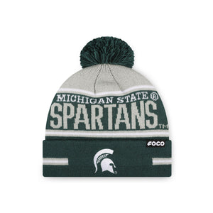 Michigan State Spartans NCAA Big Wordmark Stripe Pom Beanie
