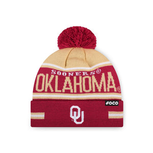 Oklahoma Sooners NCAA Big Wordmark Stripe Pom Beanie
