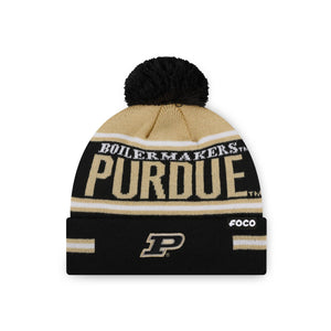 Purdue Boilermakers NCAA Big Wordmark Stripe Pom Beanie