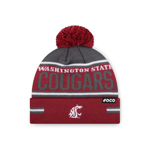Washington State Cougars NCAA Big Wordmark Stripe Pom Beanie