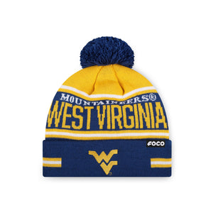 West Virginia Mountaineers NCAA Big Wordmark Stripe Pom Beanie