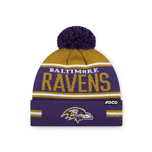 Baltimore Ravens NFL Big Wordmark Stripe Pom Beanie