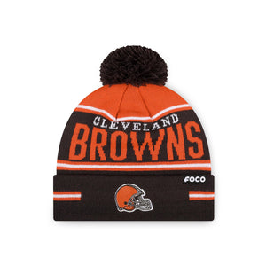 Cleveland Browns NFL Big Wordmark Stripe Pom Beanie