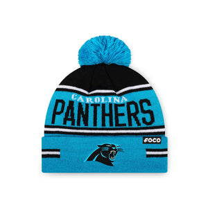 Carolina Panthers NFL Big Wordmark Stripe Pom Beanie