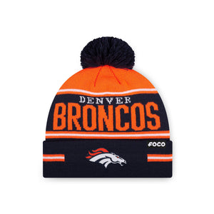 Denver Broncos NFL Big Wordmark Stripe Pom Beanie