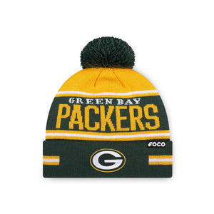Green Bay Packers NFL Big Wordmark Stripe Pom Beanie