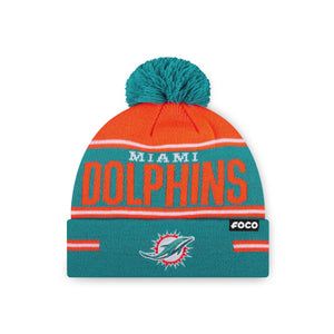Miami Dolphins NFL Big Wordmark Stripe Pom Beanie