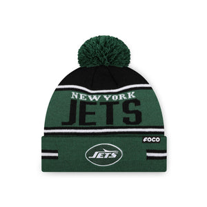 New York Jets NFL Big Wordmark Stripe Pom Beanie