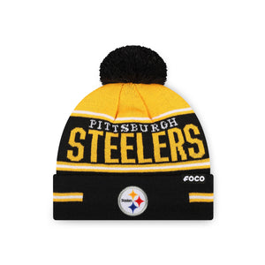 Pittsburgh Steelers NFL Big Wordmark Stripe Pom Beanie