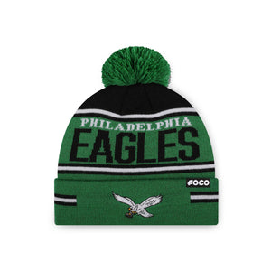 Philadelphia Eagles NFL Kelly Green Big Wordmark Stripe Pom Beanie