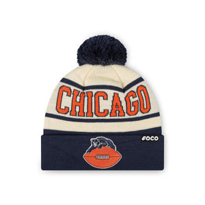 Chicago Bears NFL Cream Heritage Stripe Retro Logo Pom Beanie