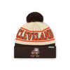 Cleveland Browns NFL Cream Heritage Stripe Retro Logo Pom Beanie