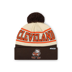 Cleveland Browns NFL Cream Heritage Stripe Retro Logo Pom Beanie