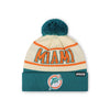 Miami Dolphins NFL Cream Heritage Stripe Retro Logo Pom Beanie