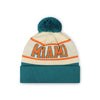 Miami Dolphins NFL Cream Heritage Stripe Retro Logo Pom Beanie