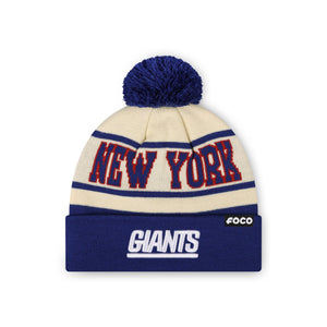 New York Giants NFL Cream Heritage Stripe Retro Logo Pom Beanie
