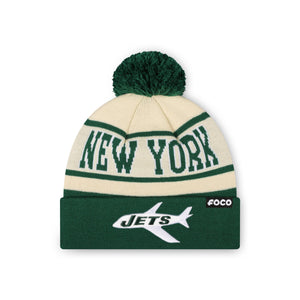New York Jets NFL Cream Heritage Stripe Retro Logo Pom Beanie