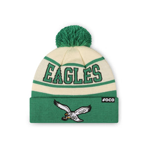 Philadelphia Eagles NFL Cream Heritage Stripe Retro Logo Pom Beanie