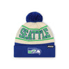 Seattle Seahawks NFL Cream Heritage Stripe Retro Logo Pom Beanie