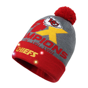 Kansas City Chiefs NFL Super Bowl LVIII Champions Grey Wordmark Beanie