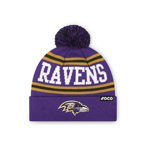 Baltimore Ravens NFL Purple Primary Logo Stripe Pom Beanie