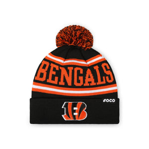 Cincinnati Bengals NFL Black Primary Logo Stripe Pom Beanie