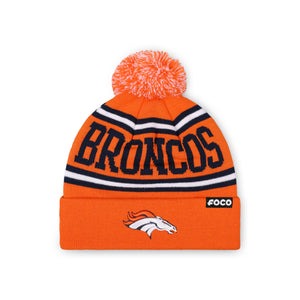 Denver Broncos NFL Orange Primary Logo Stripe Pom Beanie